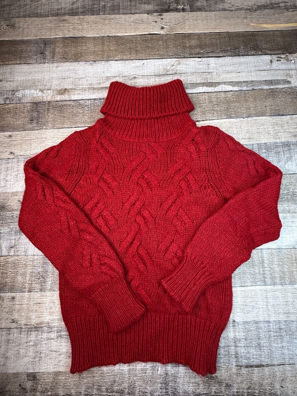 United Colors of Benetton Womens M Turtleneck Sweater Red Wool Mohair Blend Knit